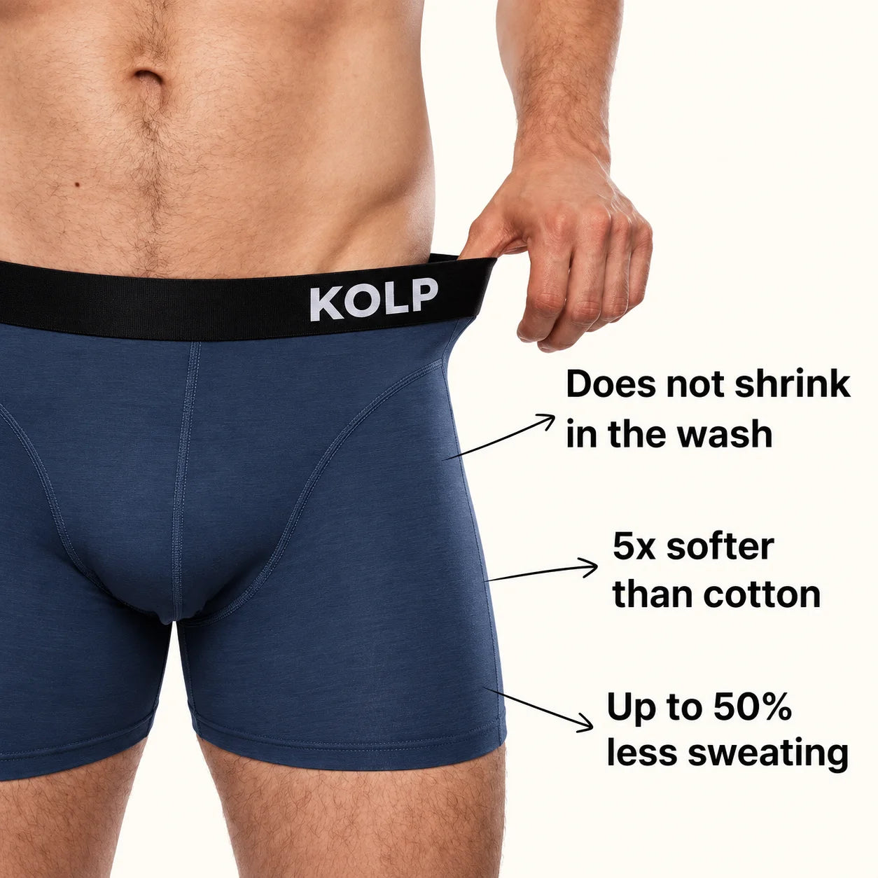 KOLP navy boxer briefs, side detail